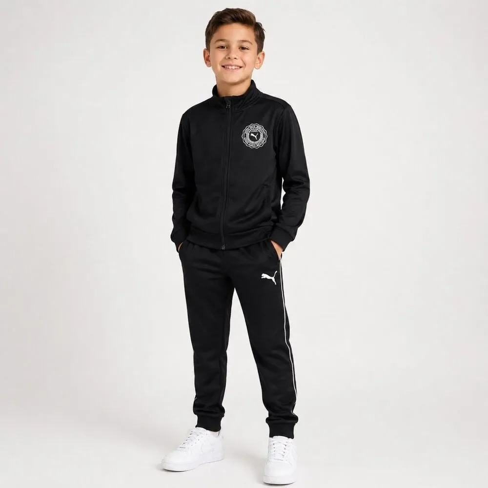 Puma Boys Size 7 Black Tracksuit 2-Piece Track Jacket Jogger Pants Athletic Set